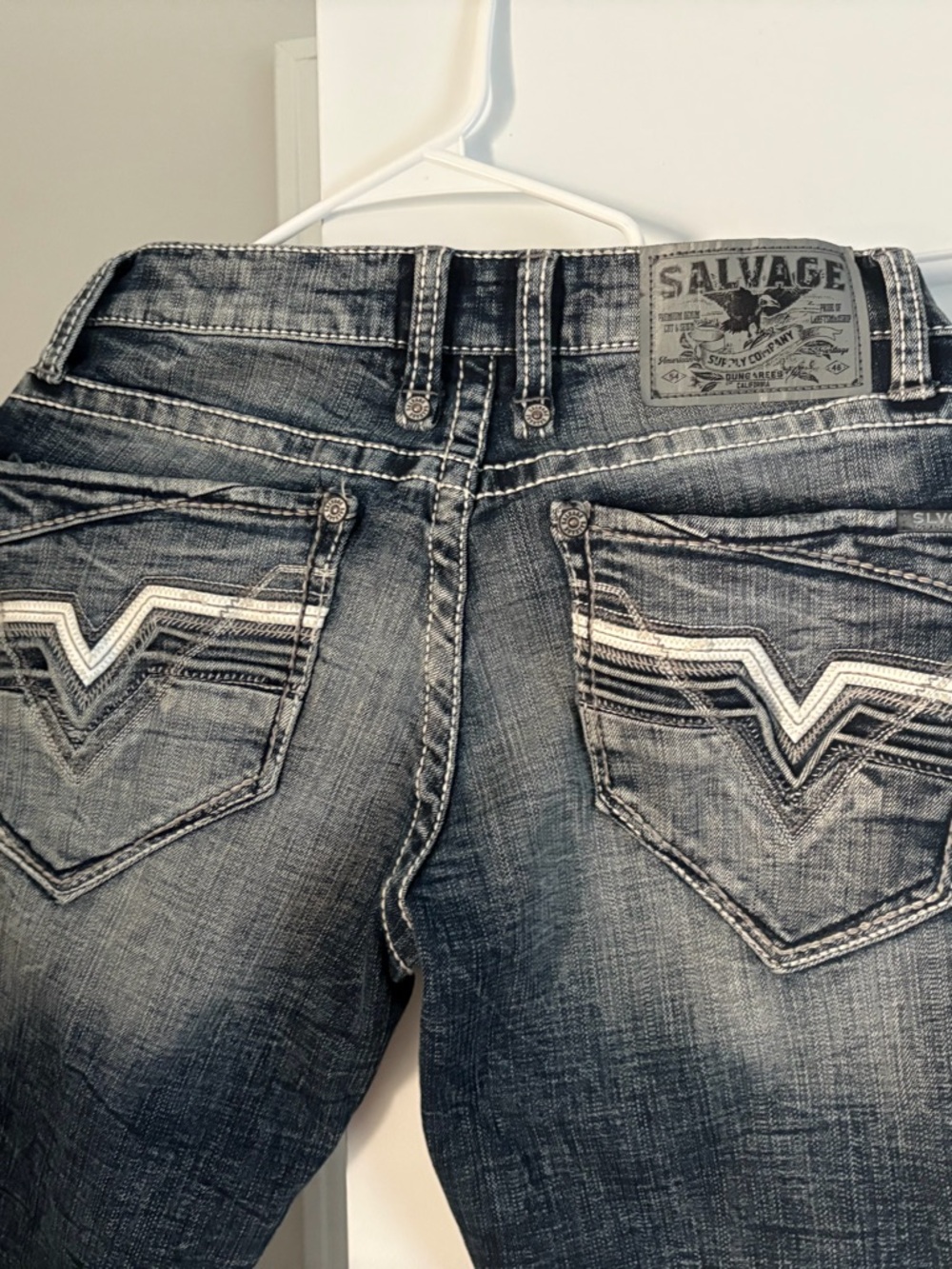 Salvage Faded Black-Grey Denim Jeans with Branded Patch